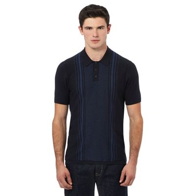 Ben Sherman Navy patterned knitted polo shirt